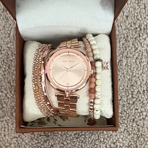 Lucky Brand Rose Gold Watch with Beaded Bracelets